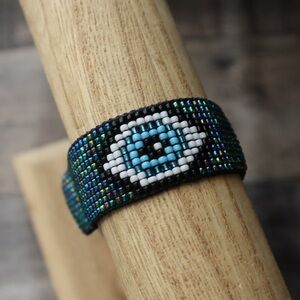 Green/Blue Beaded Evil Eye Bracelet